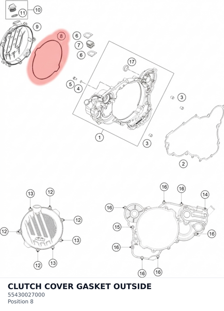Diagram preview: CLUTCH COVER GASKET OUTSIDE (55430027000)