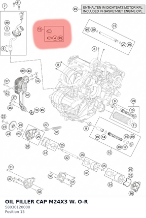 Diagram preview: OIL FILLER CAP M24X3 W. O-R (58030120000)