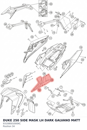 Diagram preview: DUKE 250 SIDE MASK LH DARK GALVANO MATT (93108001000KC)