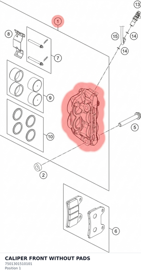 Diagram preview: CALIPER FRONT WITHOUT PADS (7501301510101)