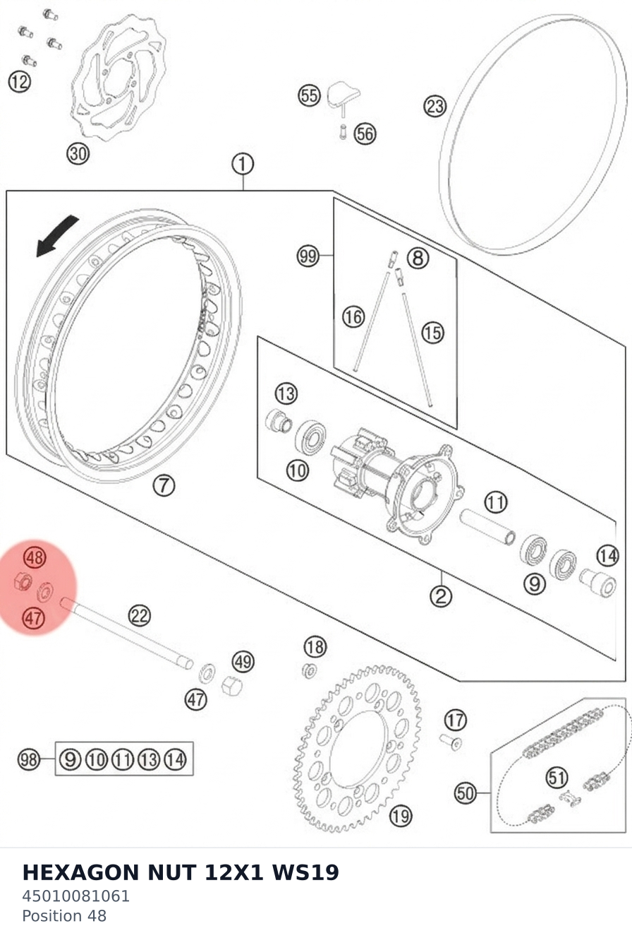 Diagram preview: HEXAGON NUT 12X1 WS19 (45010081061)