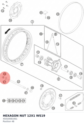 Diagram preview: HEXAGON NUT 12X1 WS19 (45010081061)