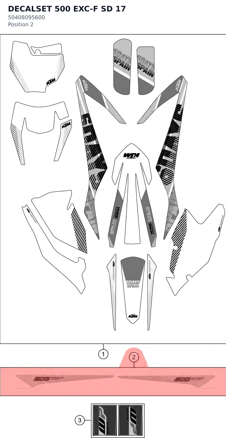 Diagram preview: DECALSET 500 EXC-F SD 17 (50408095600)