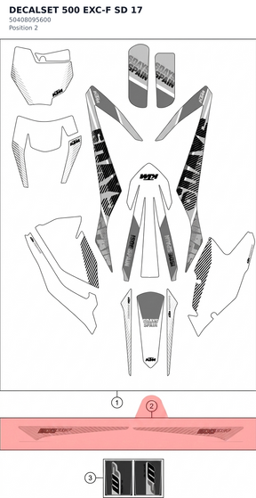 Diagram preview: DECALSET 500 EXC-F SD 17 (50408095600)
