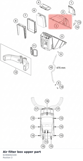 Diagram preview: Air filter box upper part (61906002100)
