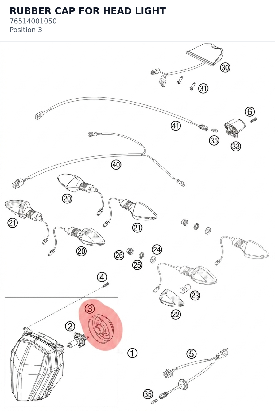 Diagram preview: RUBBER CAP FOR HEAD LIGHT (76514001050)