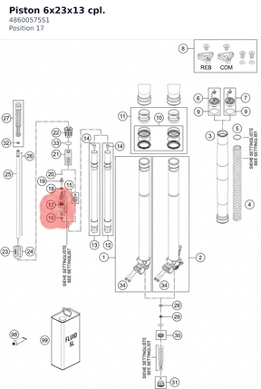 Diagram preview: Piston 6x23x13 cpl. (48600575S1)