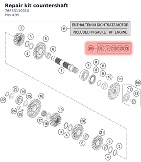 Diagram preview: Repair kit countershaft (76633110010)