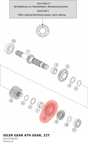 Diagram preview: IDLER GEAR 6TH GEAR, 22T (50433006000)