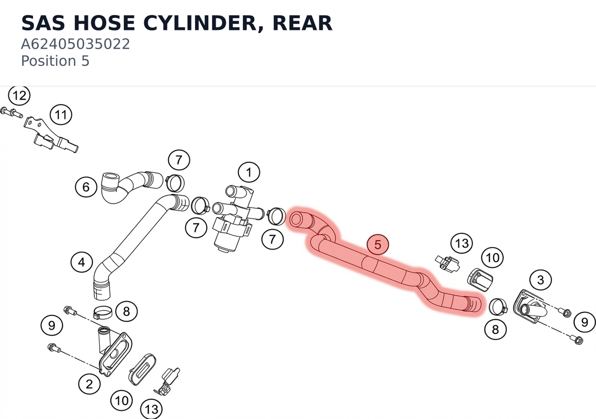 Diagram preview: SAS HOSE CYLINDER, REAR (A62405035022)