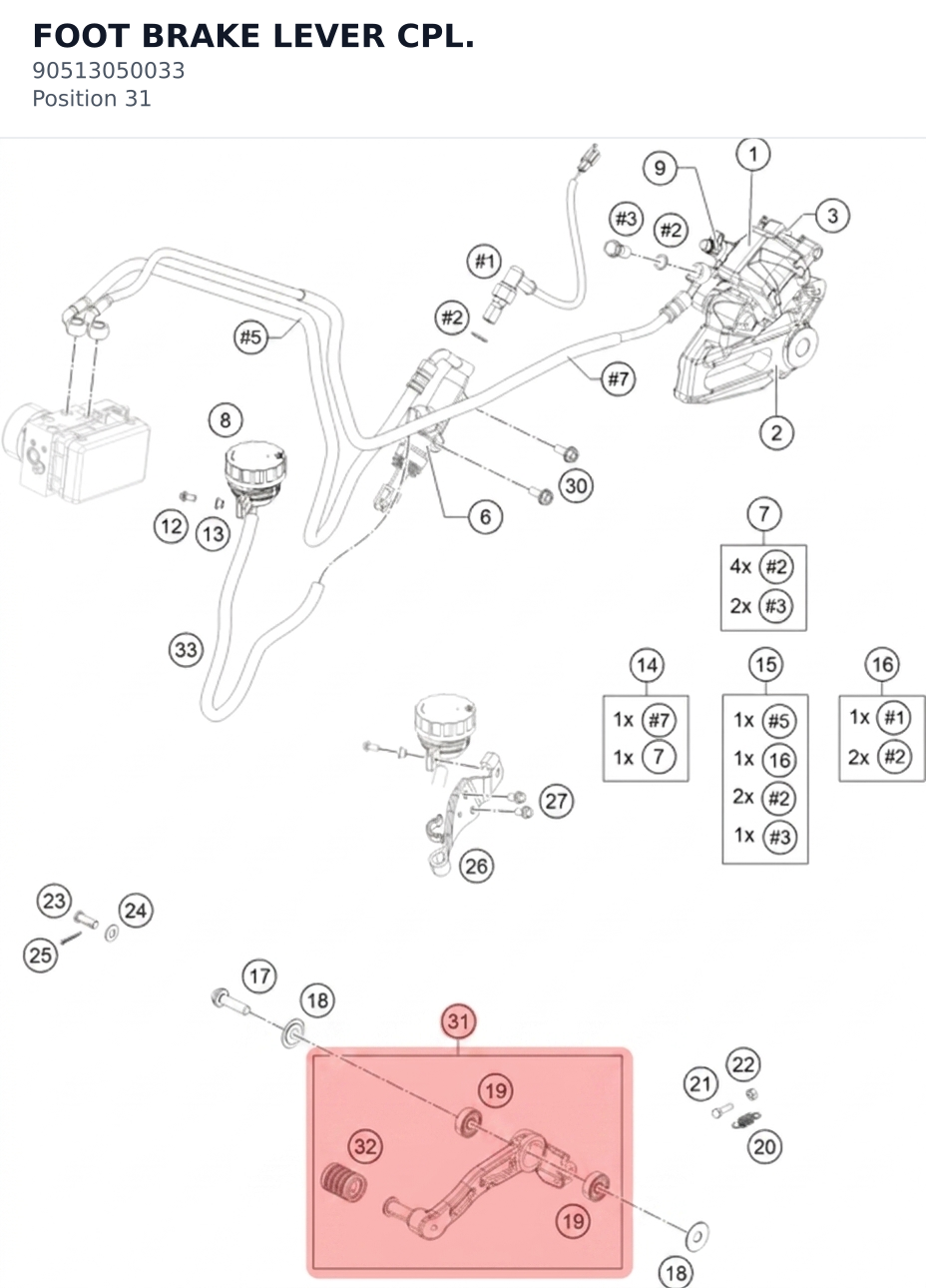 Diagram preview: FOOT BRAKE LEVER CPL. (90513050033)