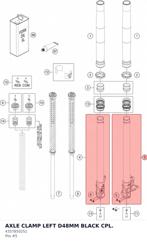Diagram preview: AXLE CLAMP LEFT D48MM BLACK CPL. (43578502S1)