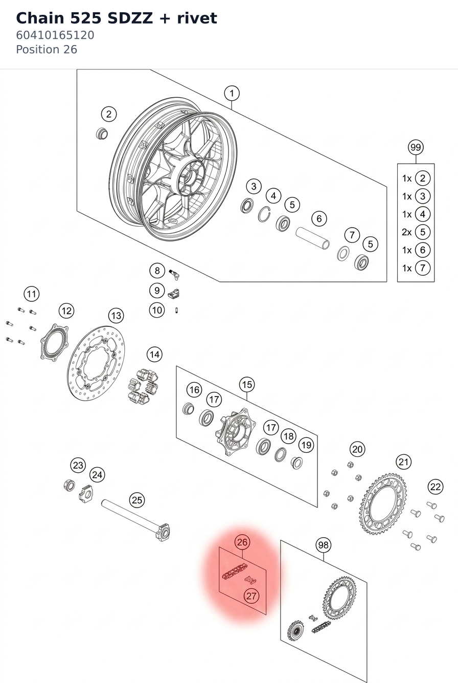 Diagram preview: Chain 525 SDZZ + rivet (60410165120)