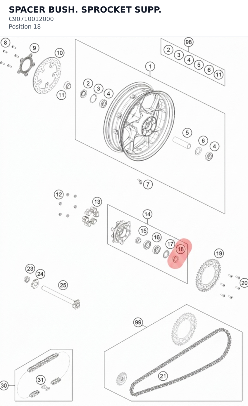 Diagram preview: SPACER BUSH. SPROCKET SUPP. (C90710012000)