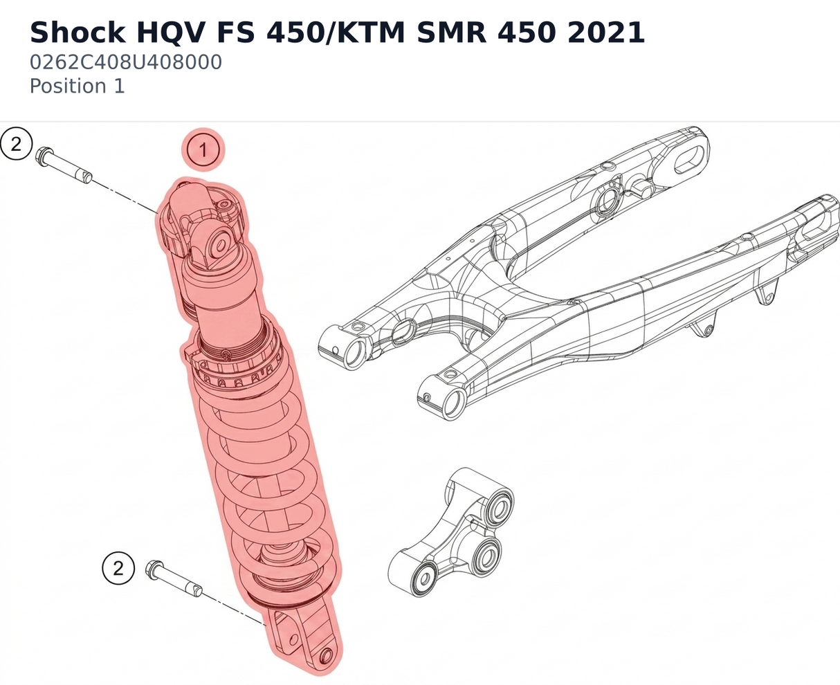 Diagram preview: Shock HQV FS 450/KTM SMR 450 2021 (0262C408U408000)