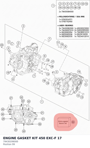 Diagram preview: ENGINE GASKET KIT 450 EXC-F 17 (79430199000)