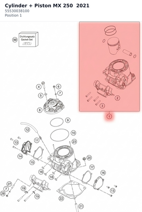 Diagram preview: Cylinder  + Piston MX 250  2021 (55530038100)
