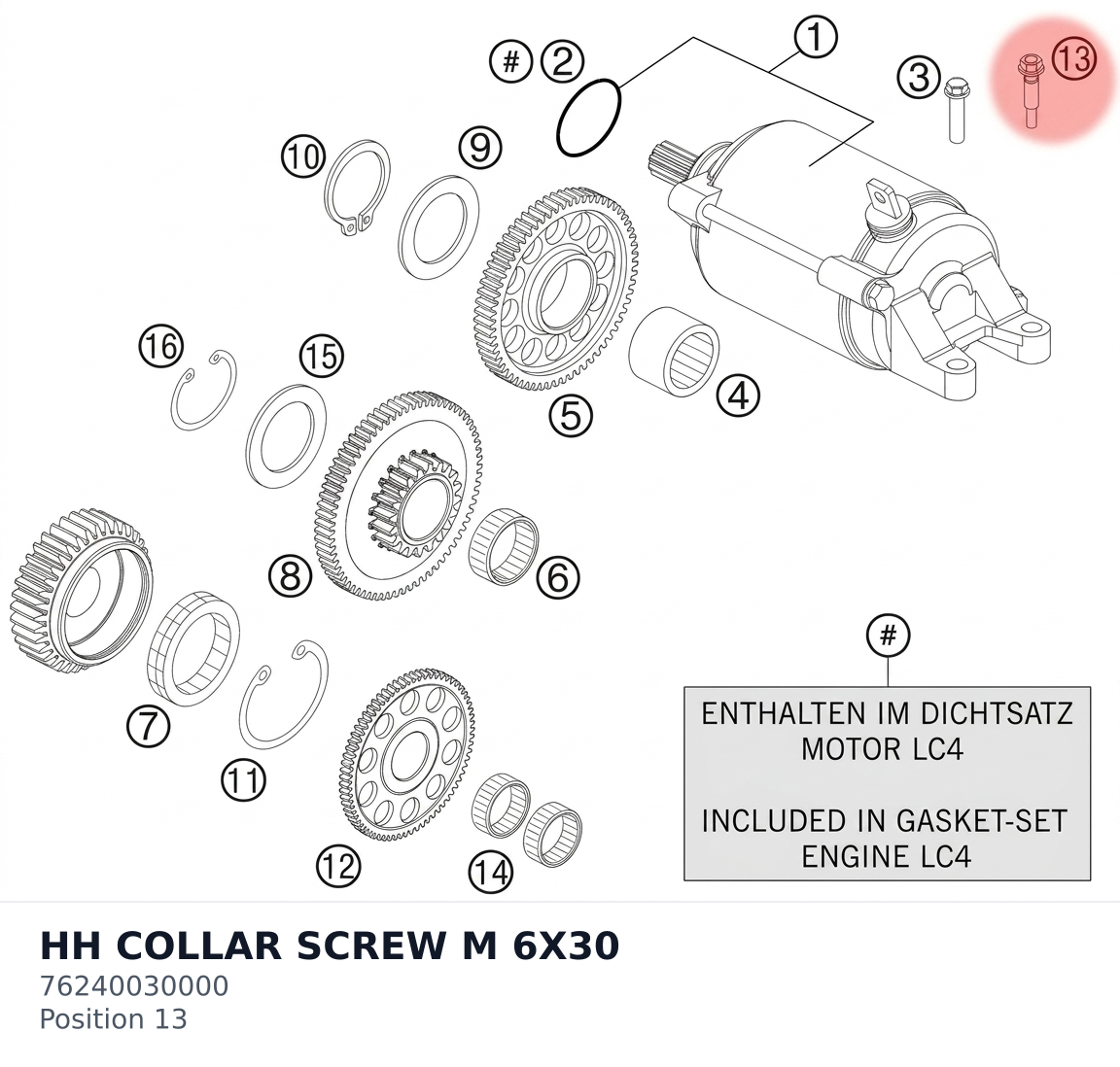 Diagram preview: HH COLLAR SCREW M 6X30 (76240030000)