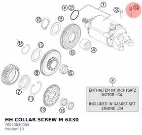 Diagram preview: HH COLLAR SCREW M 6X30 (76240030000)