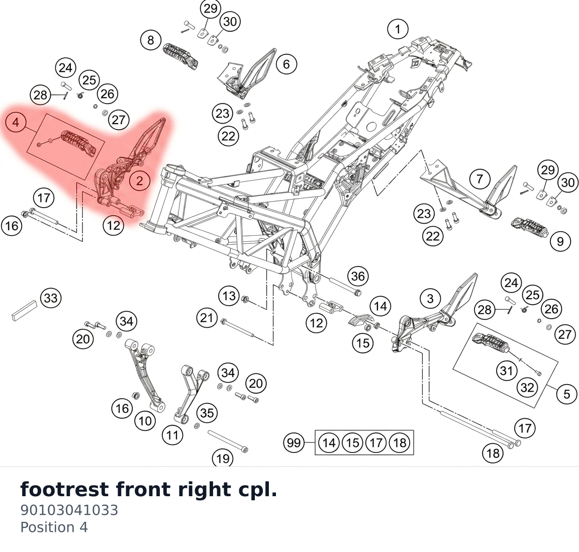 Diagram preview: footrest front right cpl. (90103041033)