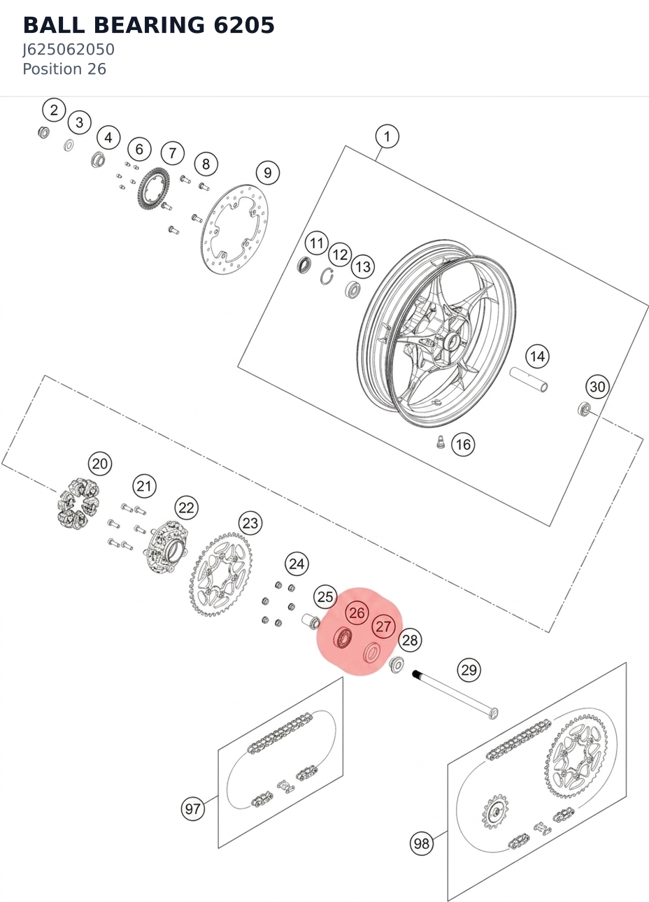 Diagram preview: BALL BEARING  6205 (J625062050)