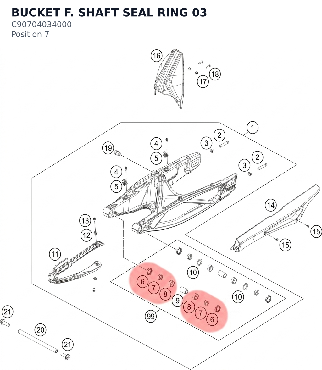 Diagram preview: BUCKET F. SHAFT SEAL RING   03 (C90704034000)