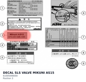 Diagram preview: DECAL SLS VALVE MIKUNI AS15 (61005098000)