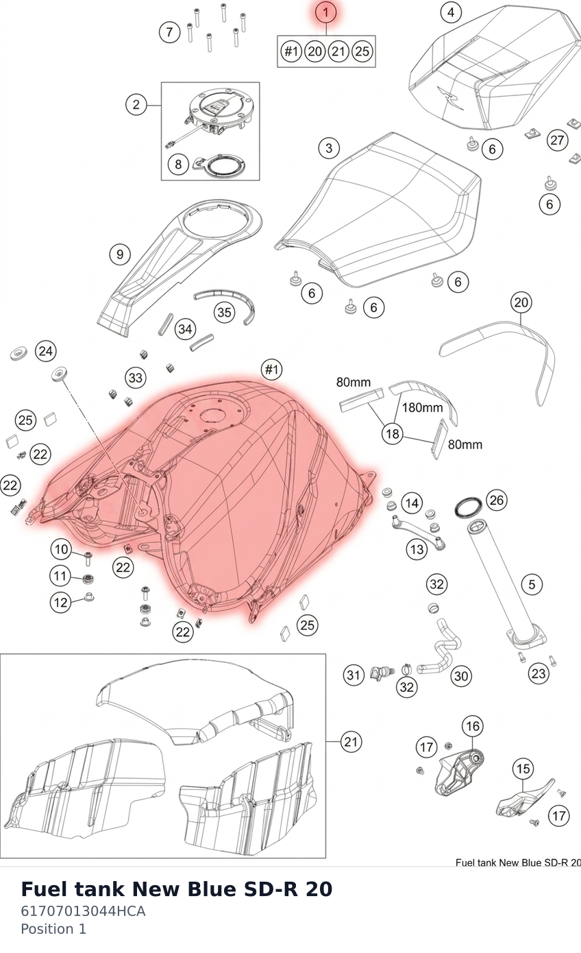 Diagram preview: Fuel tank New Blue SD-R 20 (61707013044HCA)