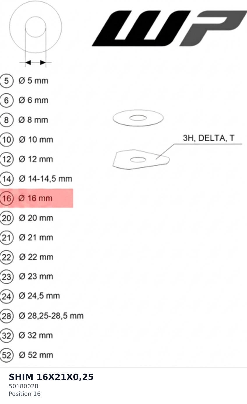 Diagram preview: SHIM 16X21X0,25 (50180028)