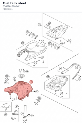 Diagram preview: Fuel tank steel (63607013000KC)