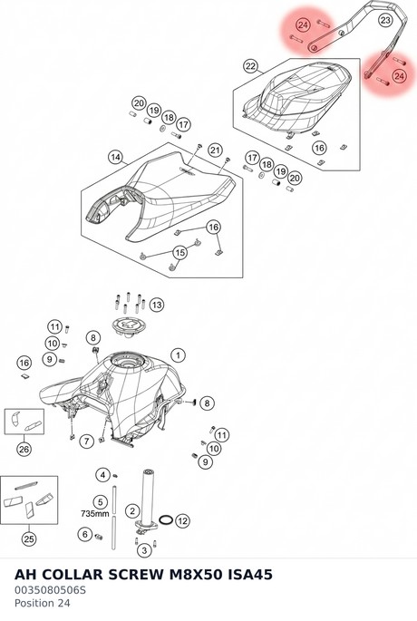 Diagram preview: AH COLLAR SCREW M8X50 ISA45 (0035080506S)