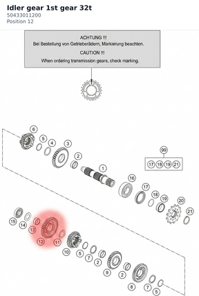 Diagram preview: Idler gear 1st gear 32t (50433011200)