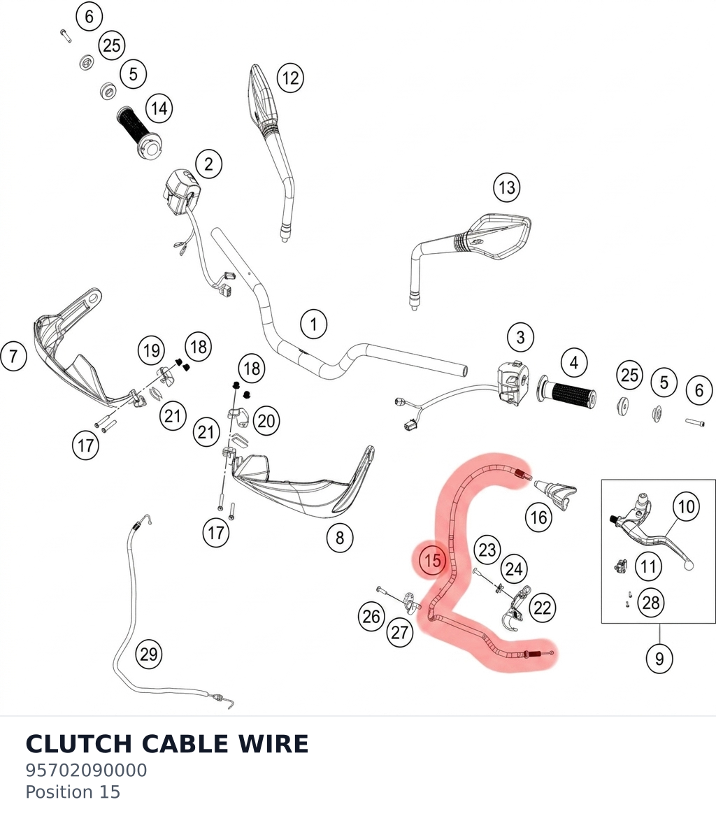Diagram preview: CLUTCH CABLE WIRE (95702090000)