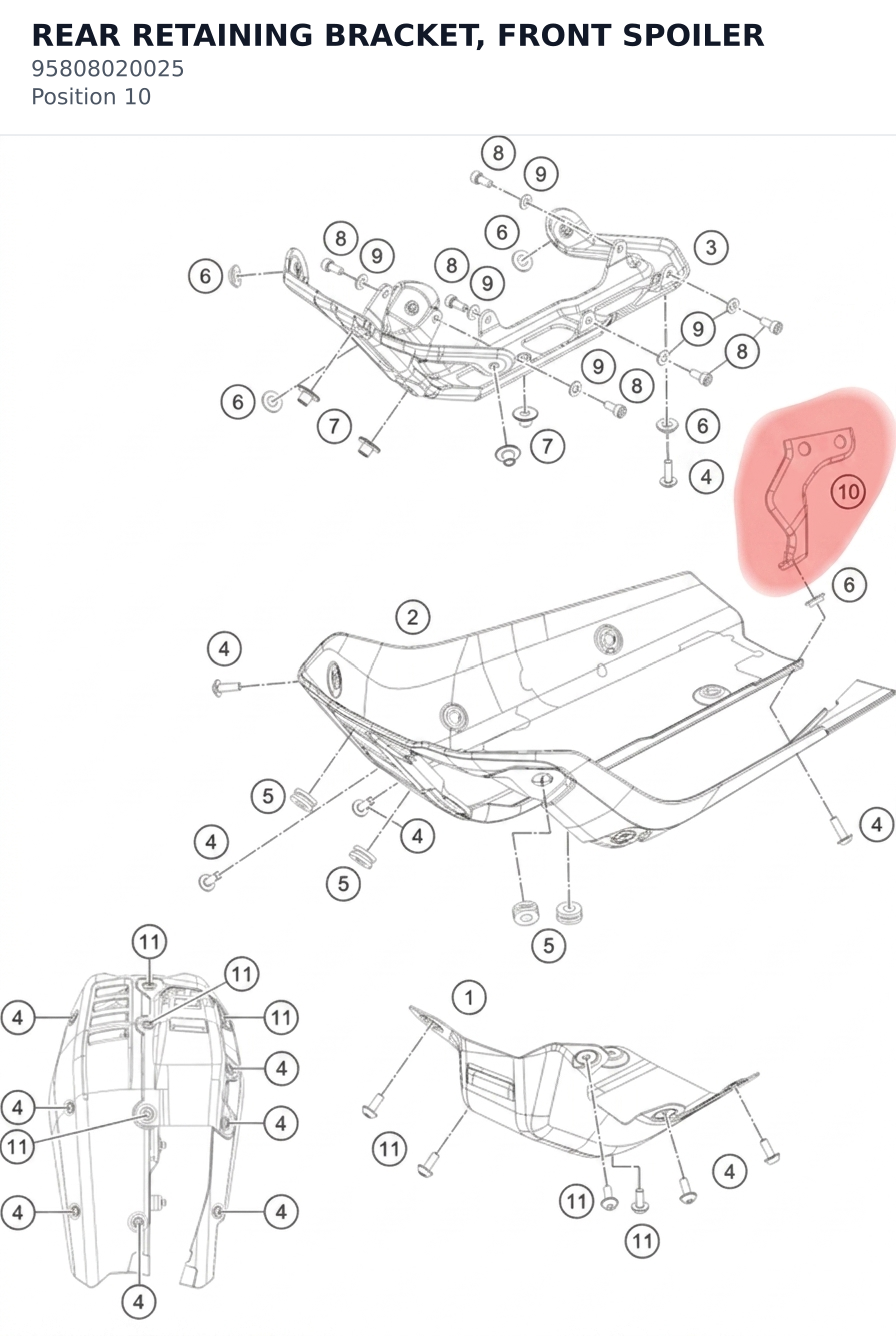 Diagram preview: REAR RETAINING BRACKET, FRONT SPOILER (95808020025)