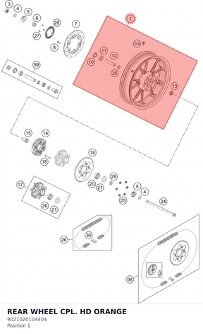 Diagram preview: REAR WHEEL CPL. HD ORANGE (9021020104404)