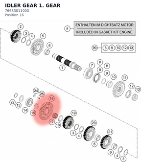 Diagram preview: IDLER GEAR 1. GEAR (76633011000)