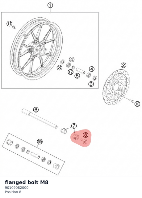 Diagram preview: flanged bolt M8 (90109082000)