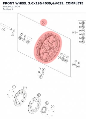 Diagram preview: FRONT WHEEL 3.0X19'' COMPLETE (6060900114430)