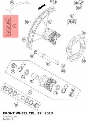 Diagram preview: FRONT WHEEL CPL. 17''      2013 (47109001044)