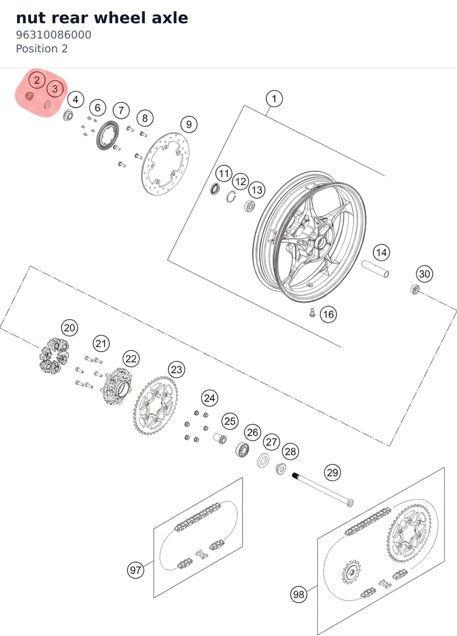 Diagram preview: nut rear wheel axle (96310086000)