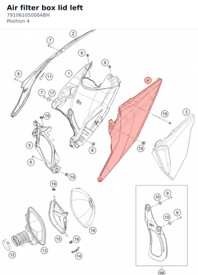 Diagram preview: Air filter box lid left (79106105000ABH)
