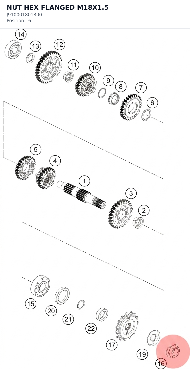 Diagram preview: NUT HEX FLANGED M18X1.5 (J910001801300)