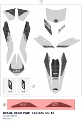Diagram preview: DECAL REAR PART 450 EXC SD 16 (78108396500)