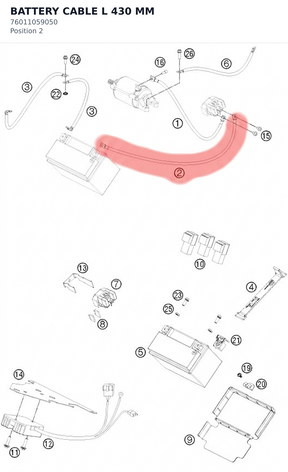 Diagram preview: BATTERY CABLE  L 430 MM (76011059050)