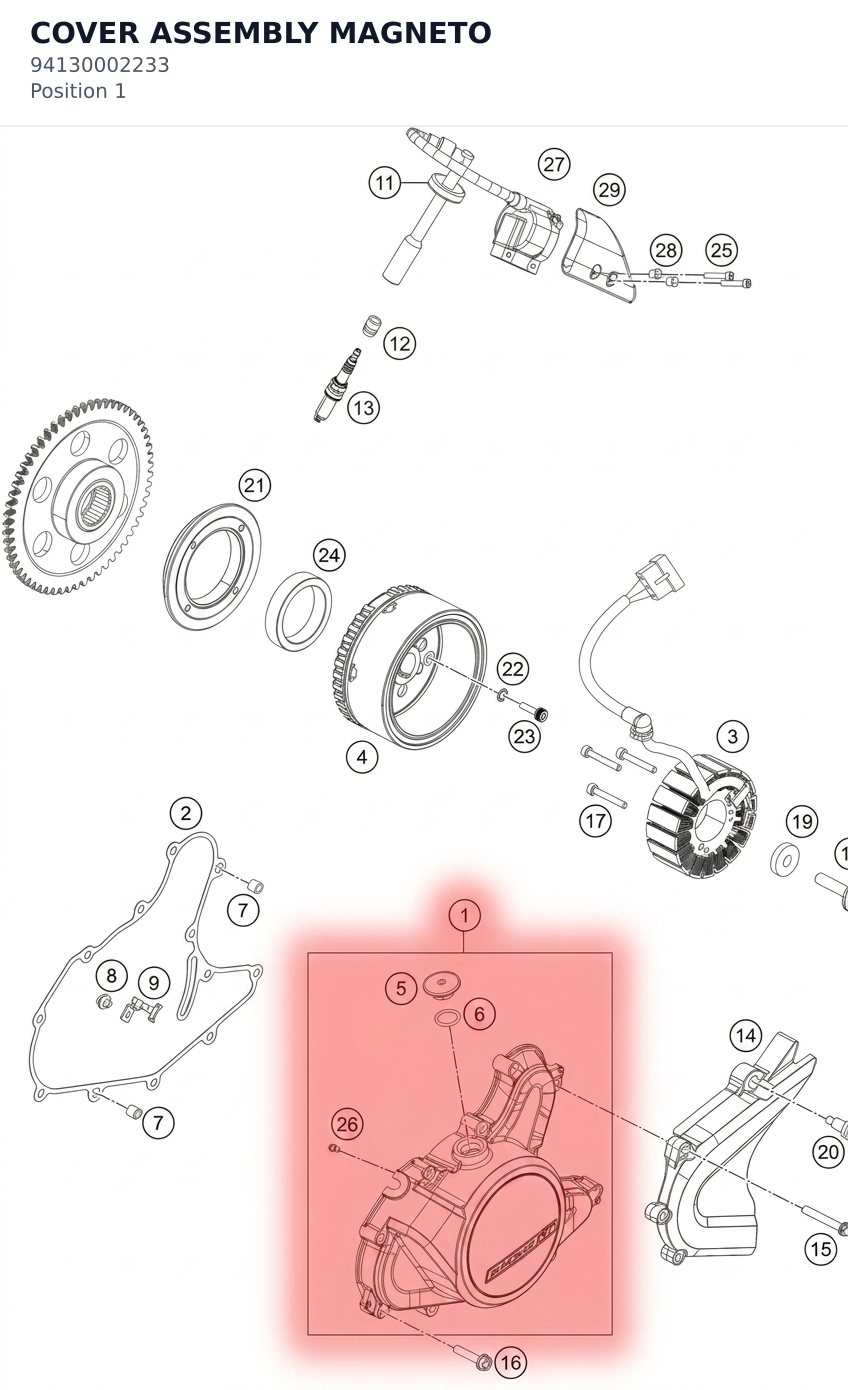 Diagram preview: COVER ASSEMBLY MAGNETO (94130002233)