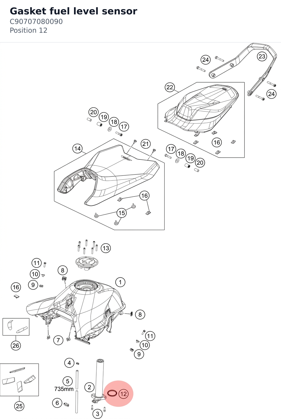 Diagram preview: Gasket fuel level sensor (C90707080090)