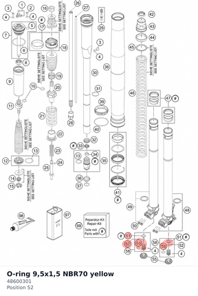 Diagram preview: O-ring 9,5x1,5 NBR70 yellow (48600301)