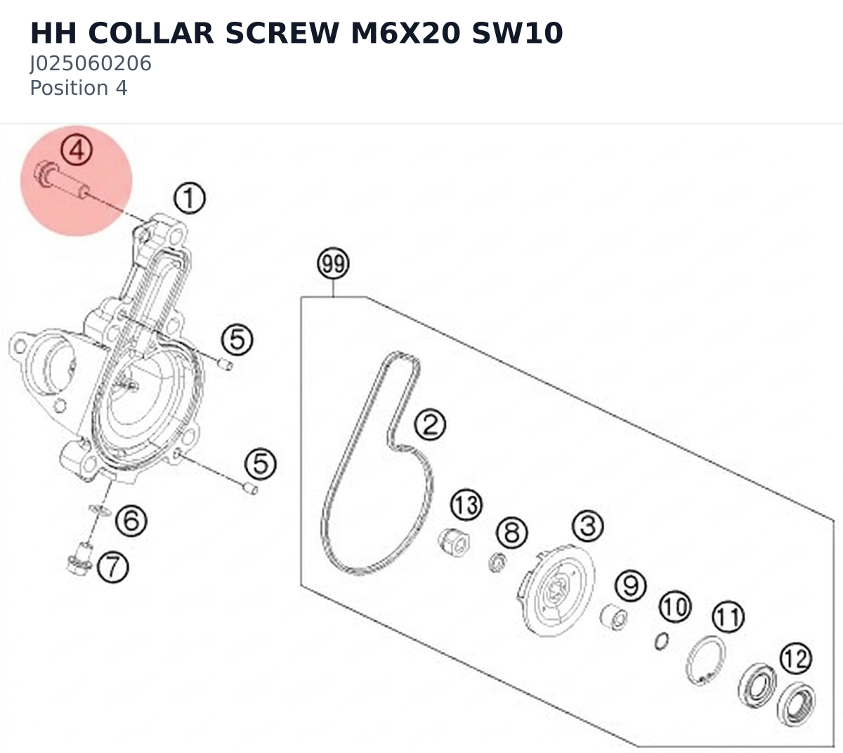 Diagram preview: HH COLLAR SCREW M6X20 SW10 (J025060206)