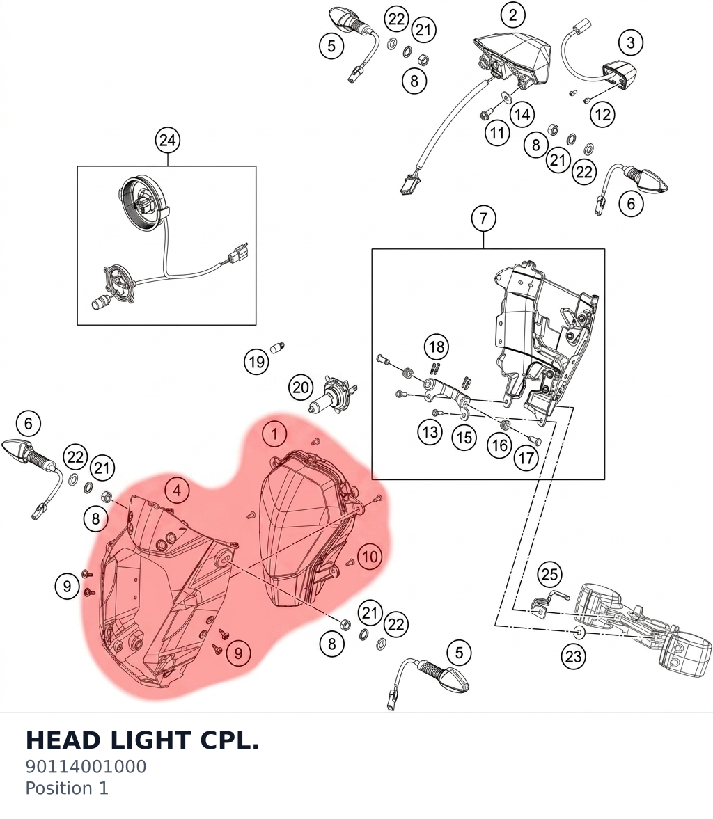 Diagram preview: HEAD LIGHT CPL. (90114001000)