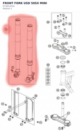 Diagram preview: FRONT FORK USD 50SX MINI (07181L0101)